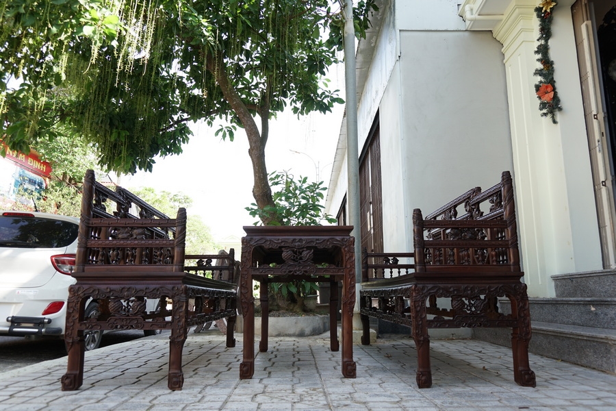 TK01: Bộ trường kỷ Huế vân khúc - Dựa trên mẫu cung đình Huế xưa - Đồ gỗ đẹp Dotinh.com