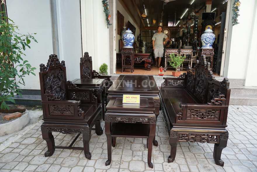 Bàn ghế gỗ cao cấp: Trường ngũ lân vờn cầu 6 món (TK12)