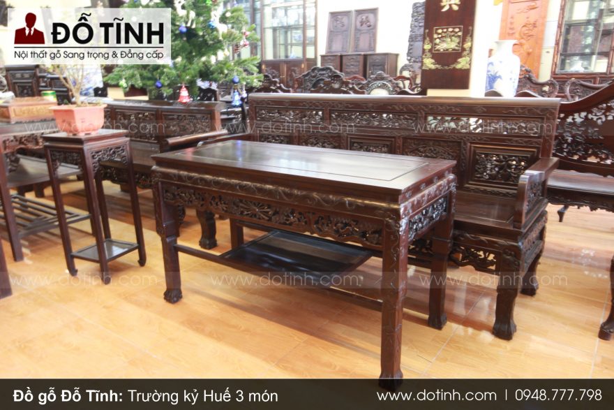 Mẫu bàn ghế gỗ cổ xưa: Trường Huế đục cảnh 3 món