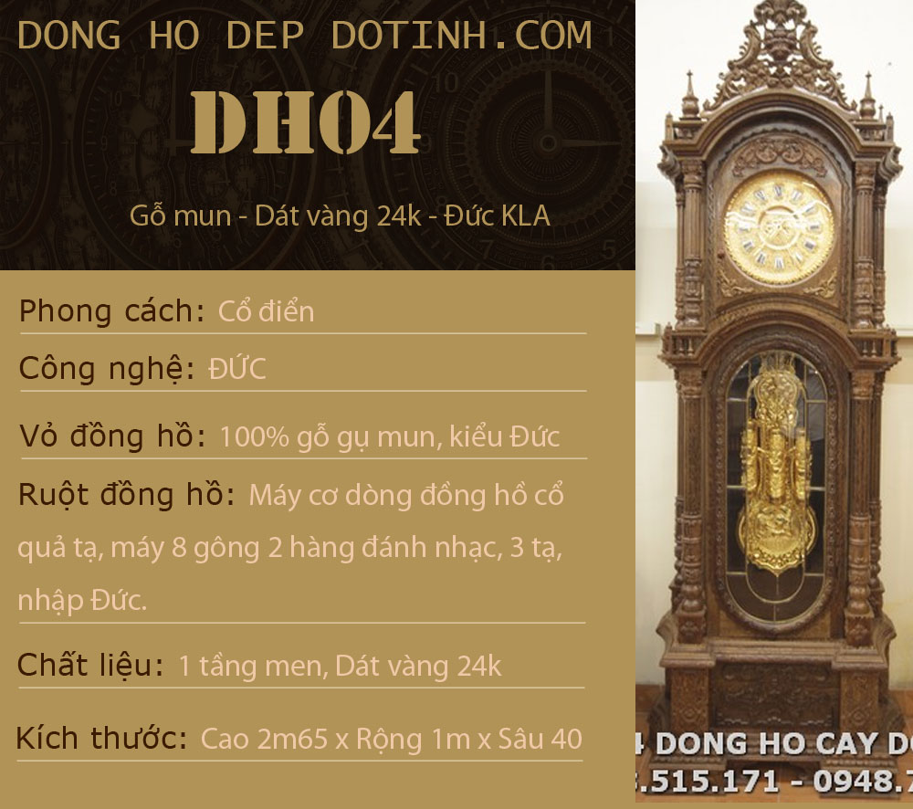 DH04: Đồng hồ Đức Gỗ Mun – 24k (Ảnh: Dotinh.com)