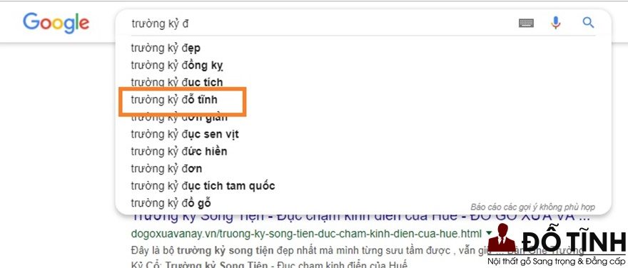 Quý khách chỉ cần gõ từ khóa trên google Search: "trường kỷ đẹp"...là cái tên trường kỷ Đỗ Tĩnh hiện lên ngay (Ảnh: Dotinh.com)