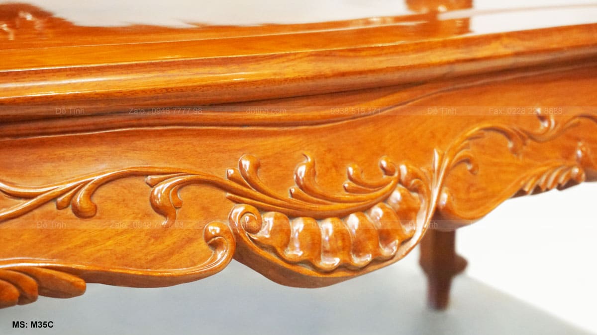 M35C: Bộ bàn ghế Louis hoàng gia | gỗ hương Lào Bộ bàn ghế Louis hoàng gia gỗ hương Lào - Quây ghế được làm mới bởi đường hoa Louis Pháp