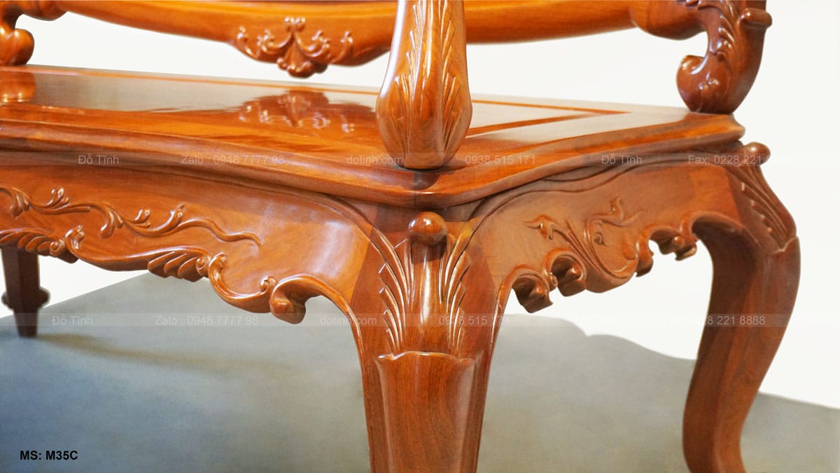 M35C: Bộ bàn ghế Louis hoàng gia | gỗ hương Lào Bộ bàn ghế Louis hoàng gia gỗ hương Lào - Phần chân ghế, quây ghế