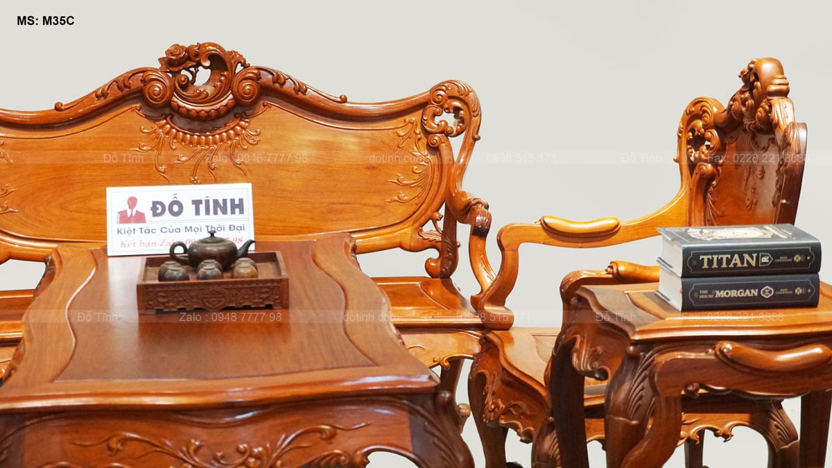M35C: Bộ bàn ghế Louis hoàng gia | gỗ hương Lào Bộ bàn ghế Louis hoàng gia gỗ hương Lào - thêm cuốn sách, khay trà