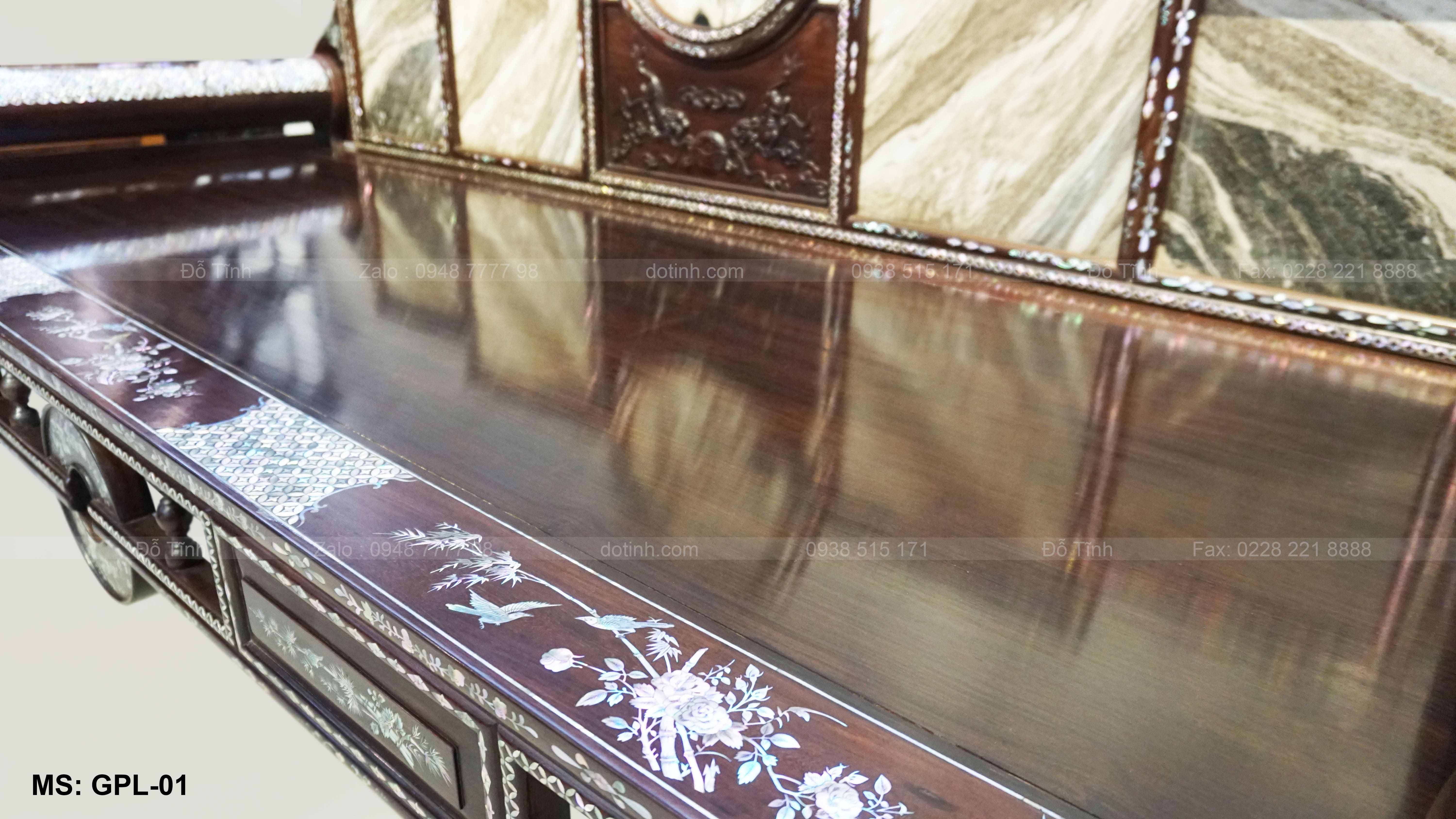 GPL01-2021| Giường Phương Lười Gỗ Cẩm Lai Khảm Ốc Giường ngủ phương lười gỗ cẩm lai - Mặt giường nhẵn bóng