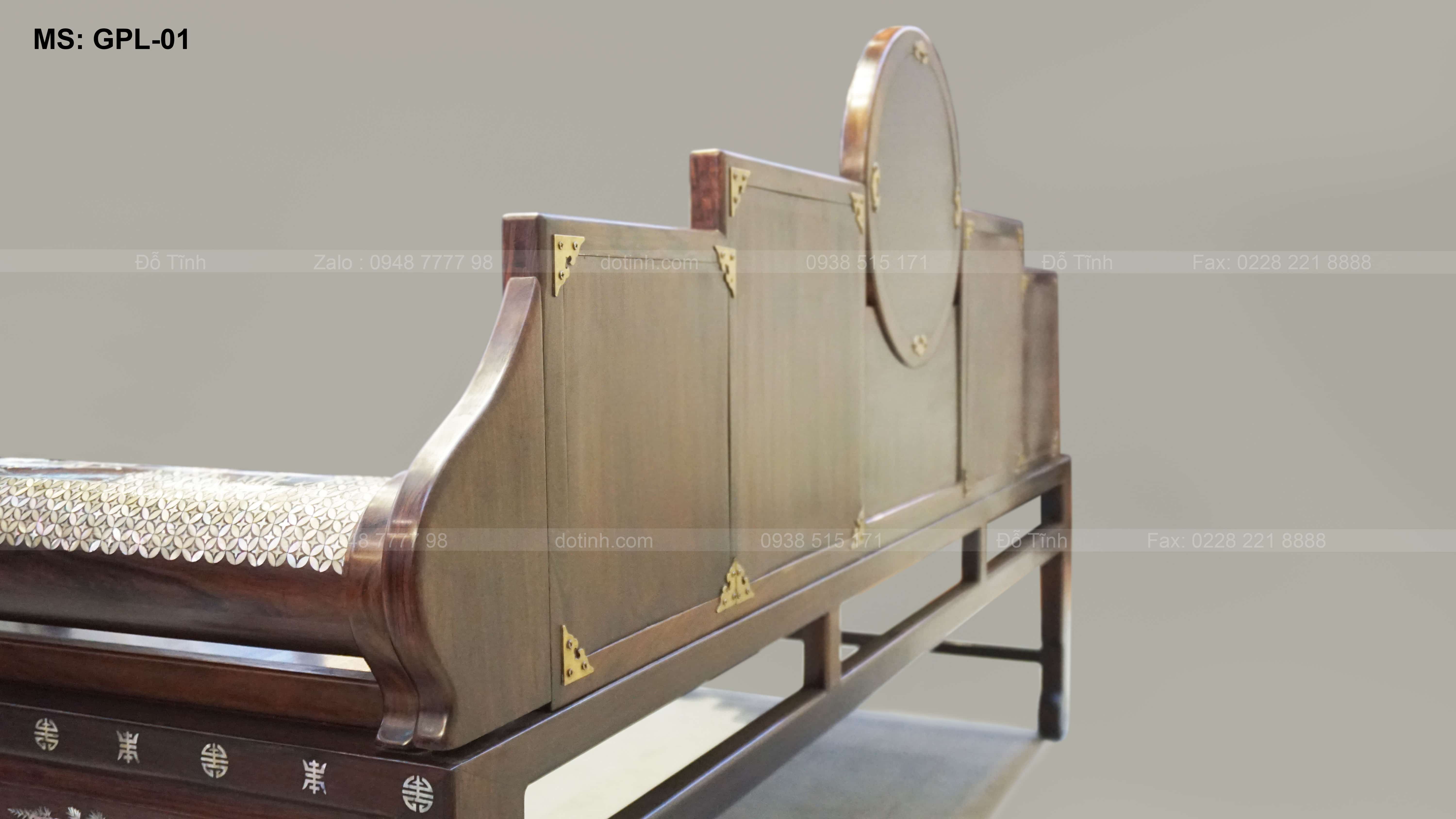 GPL01-2021| Giường Phương Lười Gỗ Cẩm Lai Khảm Ốc Giường phương lười gỗ cẩm lai khảm ốc - Sau thành giường