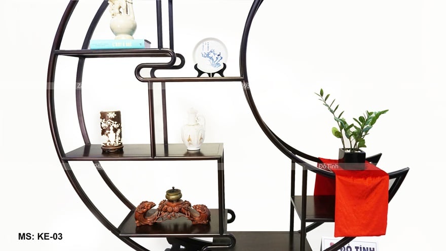KE-03| Kệ Bày Đồ Ánh Trăng Khuyết Kệ bày đồ ánh trăng khuyết gỗ gụ - Kệ tầng theo hình zic zắc