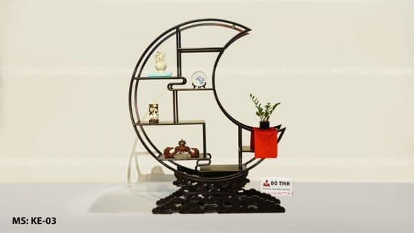KE-03| Kệ bày đồ ánh trăng khuyết gỗ gụ