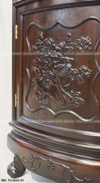 Tủ góc được làm bằng chất liệu gỗ gụ mật do Đỗ Tĩnh sản xuất