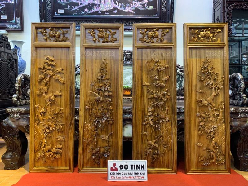 TG06-2021| Bộ Tranh Tứ Quý "Tùng Cúc Trúc Mai" Đục Tay Siêu Đỉnh Cao Tranh Tứ Quý Tùng Cúc Trúc Mai Đục Tay