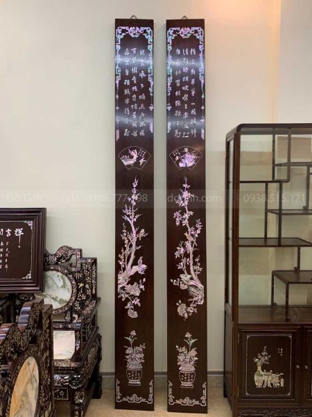 đôi câu đối khảm ốc đẹp cảnh mai điểu