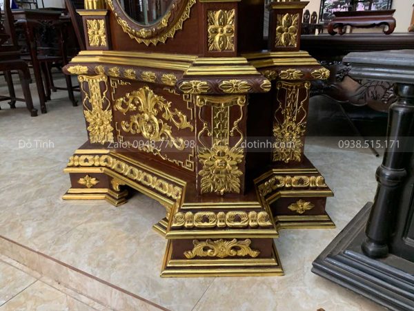 đồng hồ cây gỗ gụ dát vàng