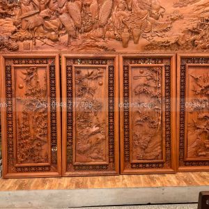TG101-2021| Tranh Tứ Quý Đục Tay - Tinh Hoa Điêu Khắc Gỗ