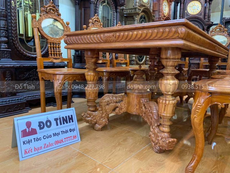 AA54-2021| Bộ Bàn Ăn Cù Lá Miền Tây Gỗ Hương Đá 9 Món bo ban an cu la mien tay go huong da 9 mon 2