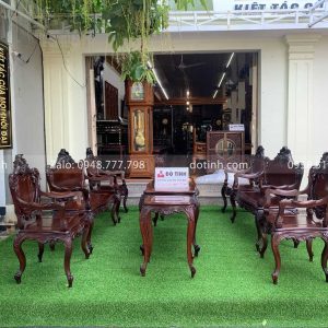 AA38-2021| Bộ bàn ghế Louis Pháp 9 Món- Gỗ Gụ