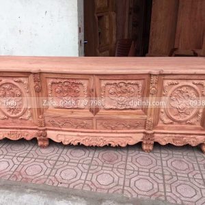 TV06-2021| Kệ Tivi Gỗ Hương Đục Hoa Hồng