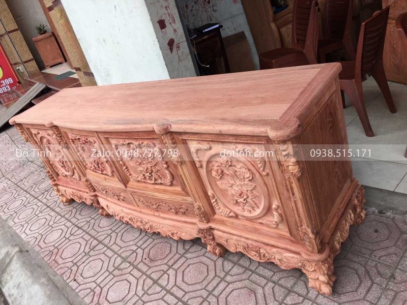 TV06-2021| Kệ Tivi Gỗ Hương Đục Hoa Hồng ke tivi go huong hoa hong 2