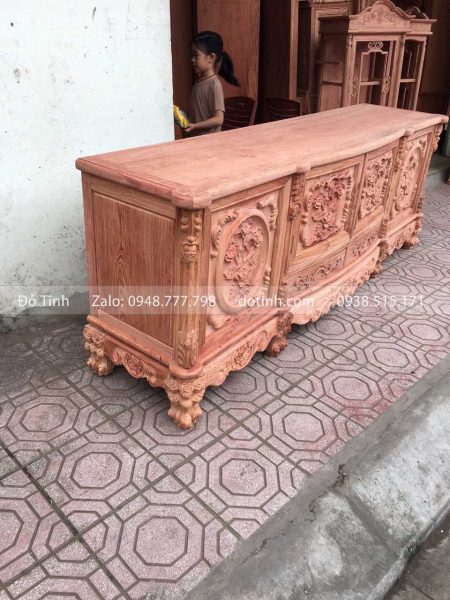 TV06-2021| Kệ Tivi Gỗ Hương Đục Hoa Hồng ke tivi go huong hoa hong 3