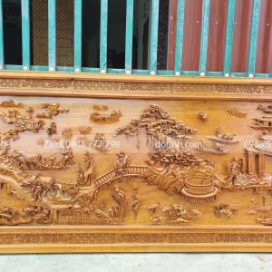 TG54-2021| Tranh Gỗ Đục Cảnh Đồng Quê Đục Tay