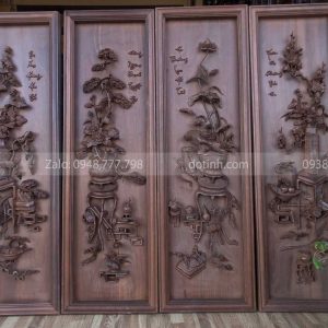 TG71-2021| Tranh Tứ Bình Đục Tay Gỗ Gụ