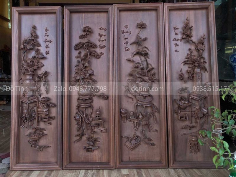TG71-2021| Tranh Tứ Bình Đục Tay Gỗ Gụ tranh tu binh duc tay go gu 2