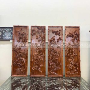 TG56-2021| Tranh Tứ Quý Đục Tay - Gỗ gõ đỏ