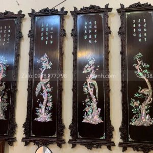TG64-2021| Tranh Tứ Quý Khảm Ốc Đỏ Lửa Vàng Chanh
