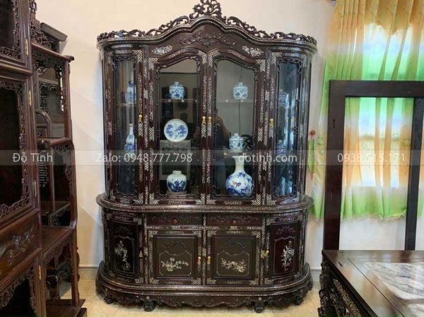 tủ bày đồ gỗ gụ khảm ốc
