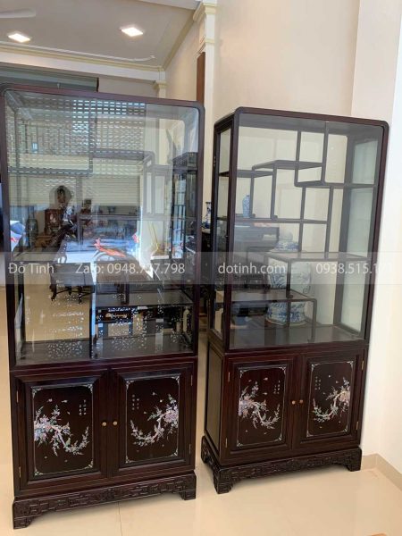 TU30-2021| Cặp Tủ Bày Đồ Khảm Cảnh Mai Treo Gỗ Gụ Tủ Bày Đồ Khảm Cảnh Mai Treo Gỗ Gụ