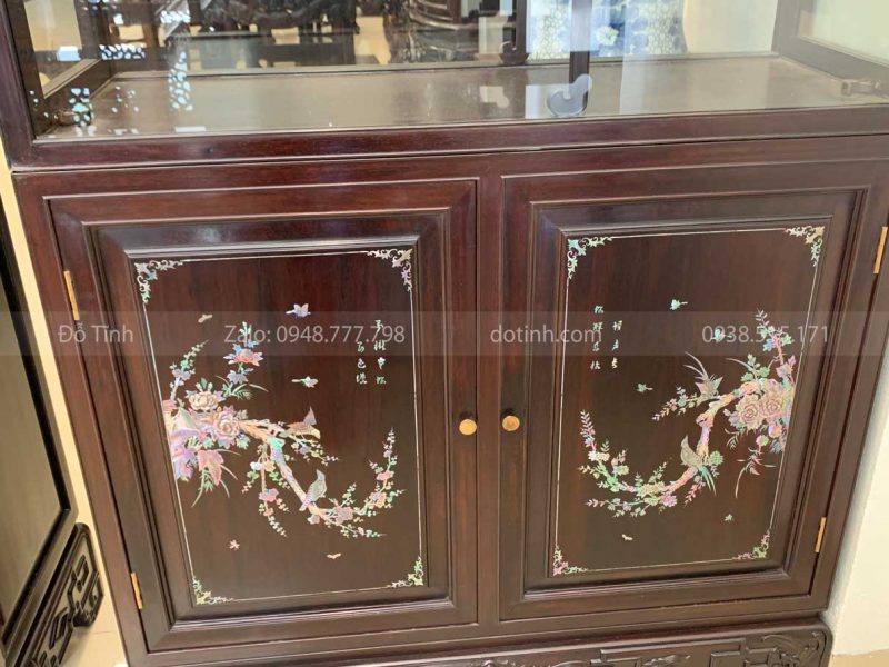 TU30-2021| Cặp Tủ Bày Đồ Khảm Cảnh Mai Treo Gỗ Gụ tu bay do kham canh mai treo go gu 3
