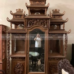 TU34-2021| Tủ Chùa 3 Buồng 9 Mái Gỗ Gụ