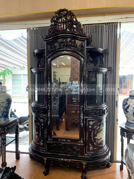 Tủ Chùa Cánh Cong Khảm Ốc Gỗ Gụ