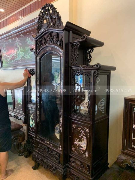 Tủ Chùa Gỗ Gụ Khảm Tích Tam Quốc 