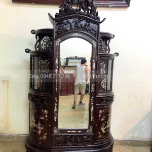 TU33-2021| Tủ Chùa Cánh Cong Gỗ Gụ Khảm Tích Tam Quốc