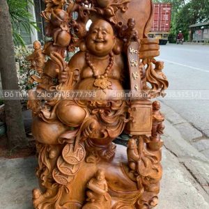 TUONG03-2021| Tượng Di Lặc Vác Cành Đào Gỗ Hương