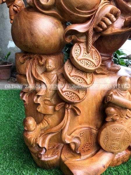TUONG03-2021| Tượng Di Lặc Vác Cành Đào Gỗ Hương tuong di lac vac canh dao 3