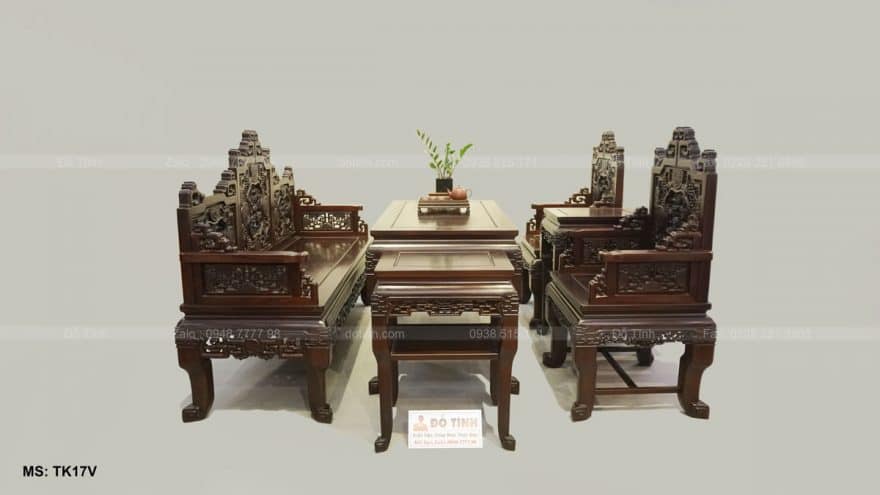 TK17V| Bộ Bàn Ghế Trường Kỷ Ngũ Lân Vờn Cầu Siêu Vip- Tựa 5cm