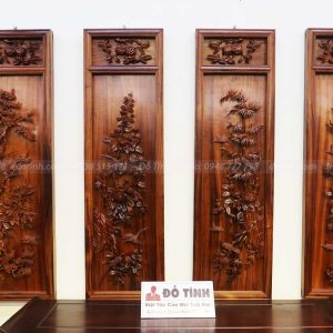 TG116-2021| Bộ Tranh Tứ Quý Gỗ Gụ Ta Quảng Bình: "Tùng Cúc Trúc Mai"