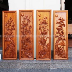 TG115-2021| Bộ Tranh Tứ Quý Gỗ Gụ: "Tùng Cúc Trúc Mai" Đánh Chay