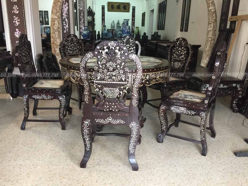 Bộ Bàn Ghế Ăn Khảm Ốc Tứ Diện