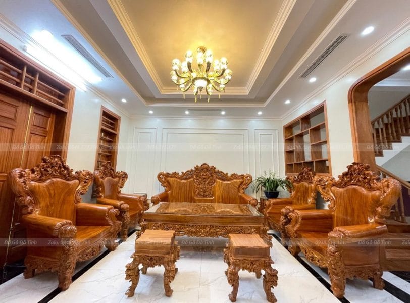 HG04| Bộ Bàn Ghế Hoàng Gia Tựa Nguyên Khối- Gỗ Gõ 10 Món
