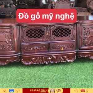 TV16 - Mẫu kệ tivi cổ điển đẹp nhất 2m2 - Gỗ Gụ - [ Màu vecni cánh gián già  , 2 ngăn , 4 của]