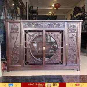 TUGIAY01 - Tủ Giày 01- Ngang 1m47- [ Gỗ Gụ - 3 Đợt ] - Màu Cánh Gián Vecni - Đục Tinh Sảo Độc Đáo