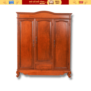 TA06 - Tủ áo 3 buồng trơn gỗ Hương -  [Dài 177cm x Rộng 60cm x Cao 255cm] - Kiểu dáng hiện đại - Hàng Đặt