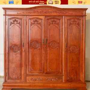 TA07 - Tủ áo 3 buồng 4 cánh - Gỗ hương đá chọn vân - [kt: 209.217.60] - Hàng tuyển cao cấp