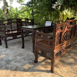 Mã 36: BỘ TRƯỜNG KỶ SONG TIỆN NGŨ QUẢ HUẾ - GỖ GỤ TA - ĐOẢN DÀI 2m17 .55cm - ( HÀNG ĐỤC TAY TINH XẢO )