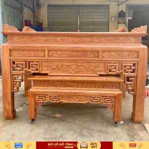 BT02 Bộ bàn thờ sen gỗ hương đá chọn vân - (2 món ) - Hàng đặt cao cấp