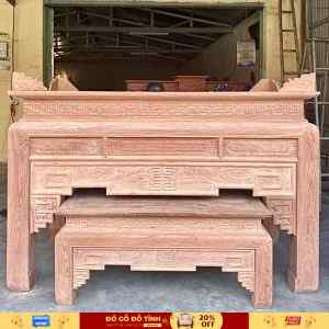 BT04 Combo Bộ đồ thờ 2 món gỗ hương đá (Kiểu trơn trữ thọ triện )- Hàng đặt theo yêu cầu