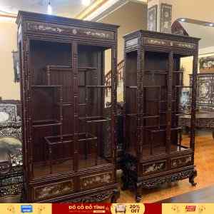 TU102 Cặp tủ trúc khảm vip - Gỗ gụ ta - Khảm ốc đỏ Singpore